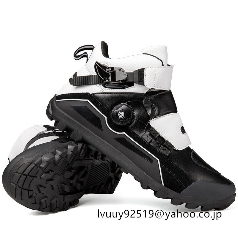 新品 オートバイ用 ライディングシューズ メンズ バイクシューズ バイク用 スニーカー 靴 耐衝撃 通気性 耐磨耗性 滑り止め 黒×白 26cm_画像1
