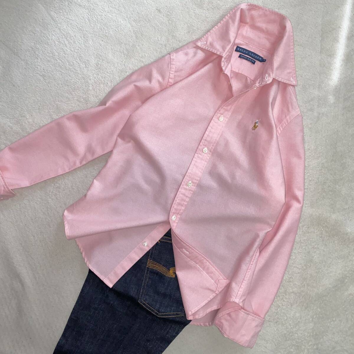 Ralph Lauren 美品　S位　正規品　家洗い可　清潔感&清涼感のある1着　単色シャツ　ピンク_画像10