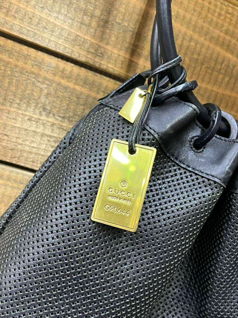 ◇1円 ★ GUCCI グッチ 巾着 ショルダーバッグ GGミニバッグ付 90644 001998 ブラック 黒 usedの画像4