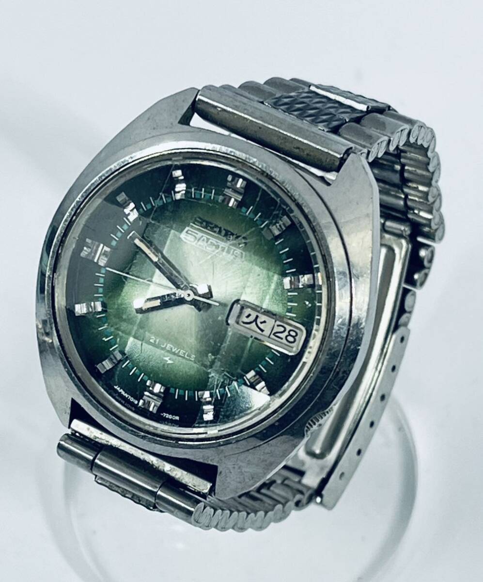 ◇1円 ★ 稼働品 SEIKO 5ACTUS セイコー ファイブアクタス 70197210 自動巻 21石 カットガラス グリーン文字盤 メンズ腕時計 の画像2