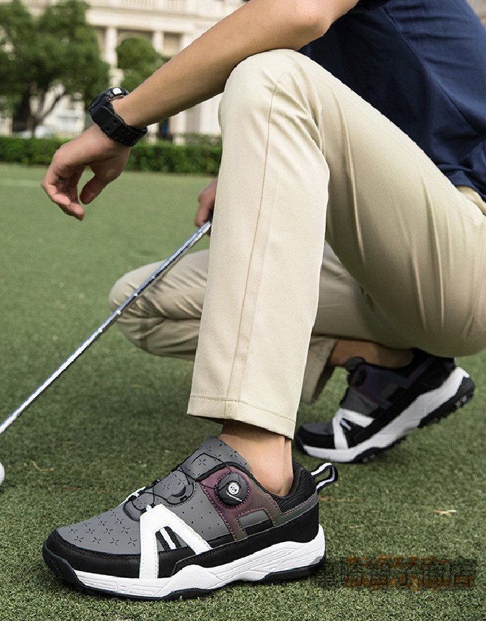 高級品 新品 ゴルフシューズ 運動靴 フィット感スポーツシューズ ソフトスパイク 強いグリップ 軽量 弾力性 通気性 防水防滑 グレー 28.0cm
