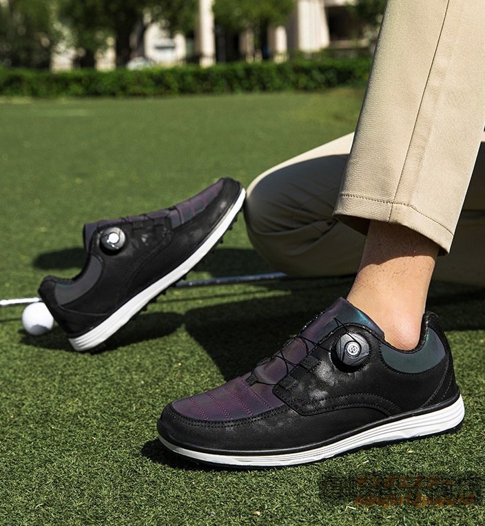  распродажа высококлассный товар туфли для гольфа сильный рукоятка soft шиповки спортивная обувь Fit чувство легкий спорт обувь эластичность .. скользить выдерживающий . черный 25.0cm