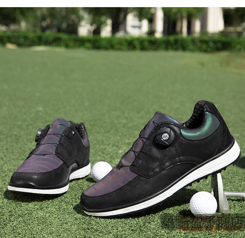  распродажа высококлассный товар туфли для гольфа сильный рукоятка soft шиповки спортивная обувь Fit чувство легкий спорт обувь эластичность .. скользить выдерживающий . черный 25.0cm