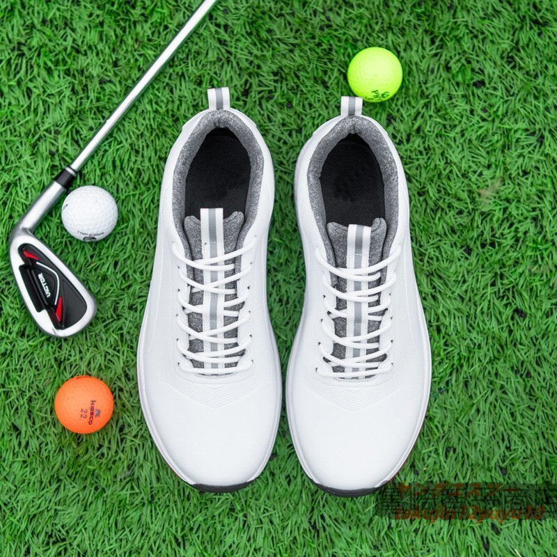 ゴルフシューズ 4E運動靴 スパイクレス 新品メンズ スポーツシューズ 強いグリップ フィット感 軽量 弾力性 絶賛 防滑 耐磨 通気 白 28.5cm_画像1