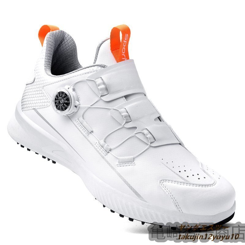  высококлассный товар * туфли для гольфа новый товар dial тип спортивная обувь мужской широкий 4E Fit чувство легкий телячья кожа спорт обувь водонепроницаемый . скользить выдерживающий . эластичность . белой серии 24.5cm