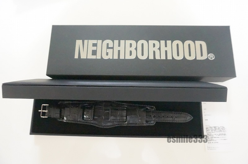 新品 NEIGHBORHOOD LEATHER EMB WATCH BAND . CL BLACK /ネイバーフッド レザー ベルト 黒 時計 クロコ型 腕時計_画像1