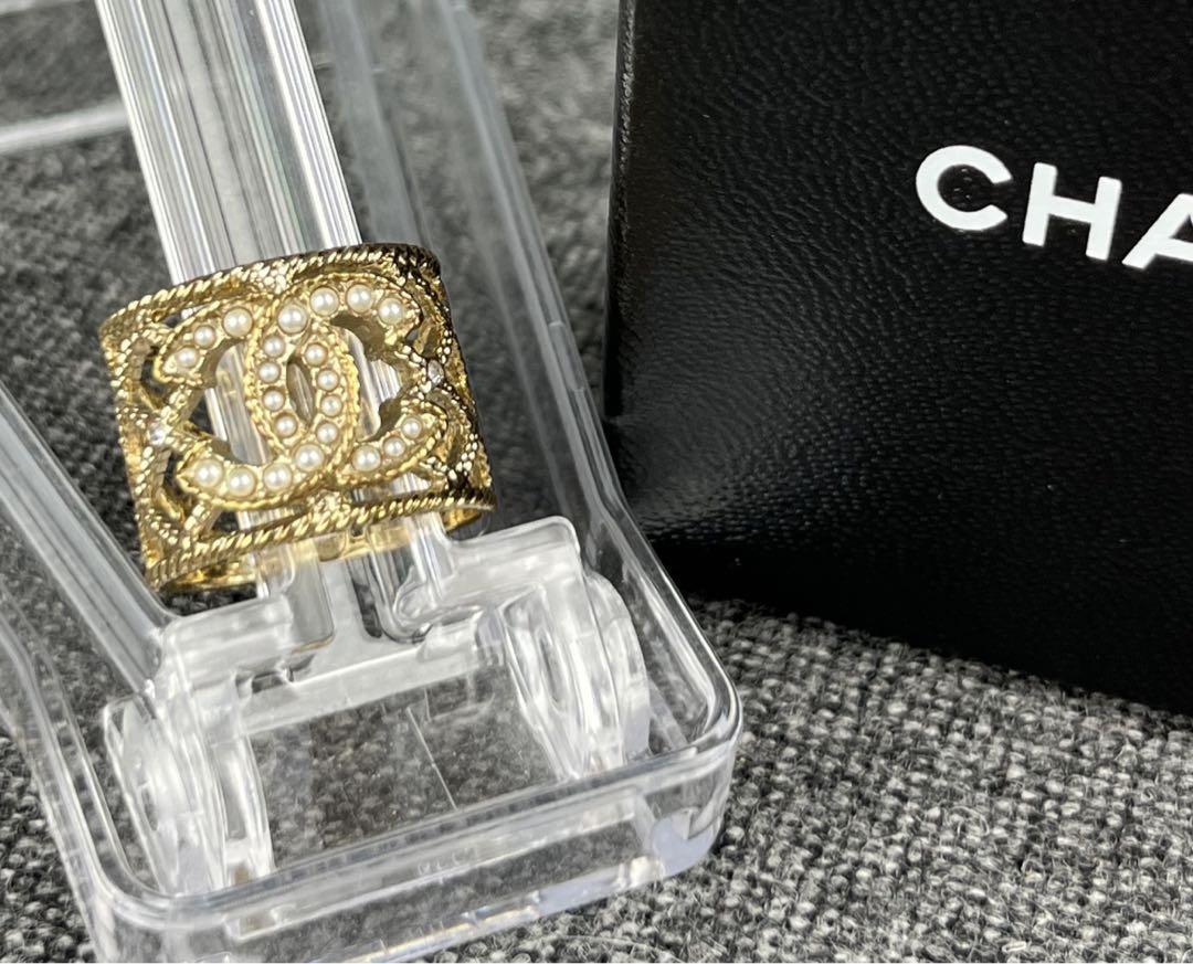 美品】CHANEL ココマーク パール リング 11号 ゴールド マトラッセ_画像1