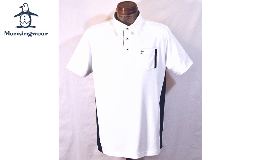  Munsingwear M size * men's short sleeves shirt * white color × navy blue line * new goods * regular goods *Munsingwear Golf wear 