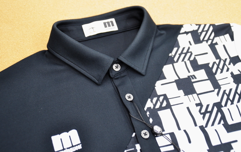  Munsingwear L размер * мужской рубашка с коротким рукавом * чёрный × белый дизайн * новый товар * стандартный товар *Munsingwear Golf одежда 