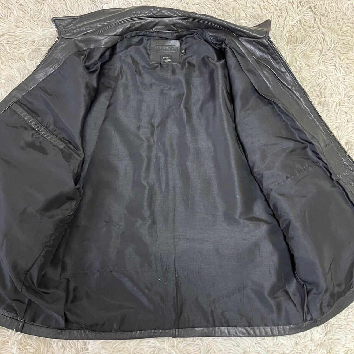 コーチ『抜群の存在感』COACH レザー 本革 ライダースジャケット ブルゾン Mサイズ 黒 ブラック メンズの画像5