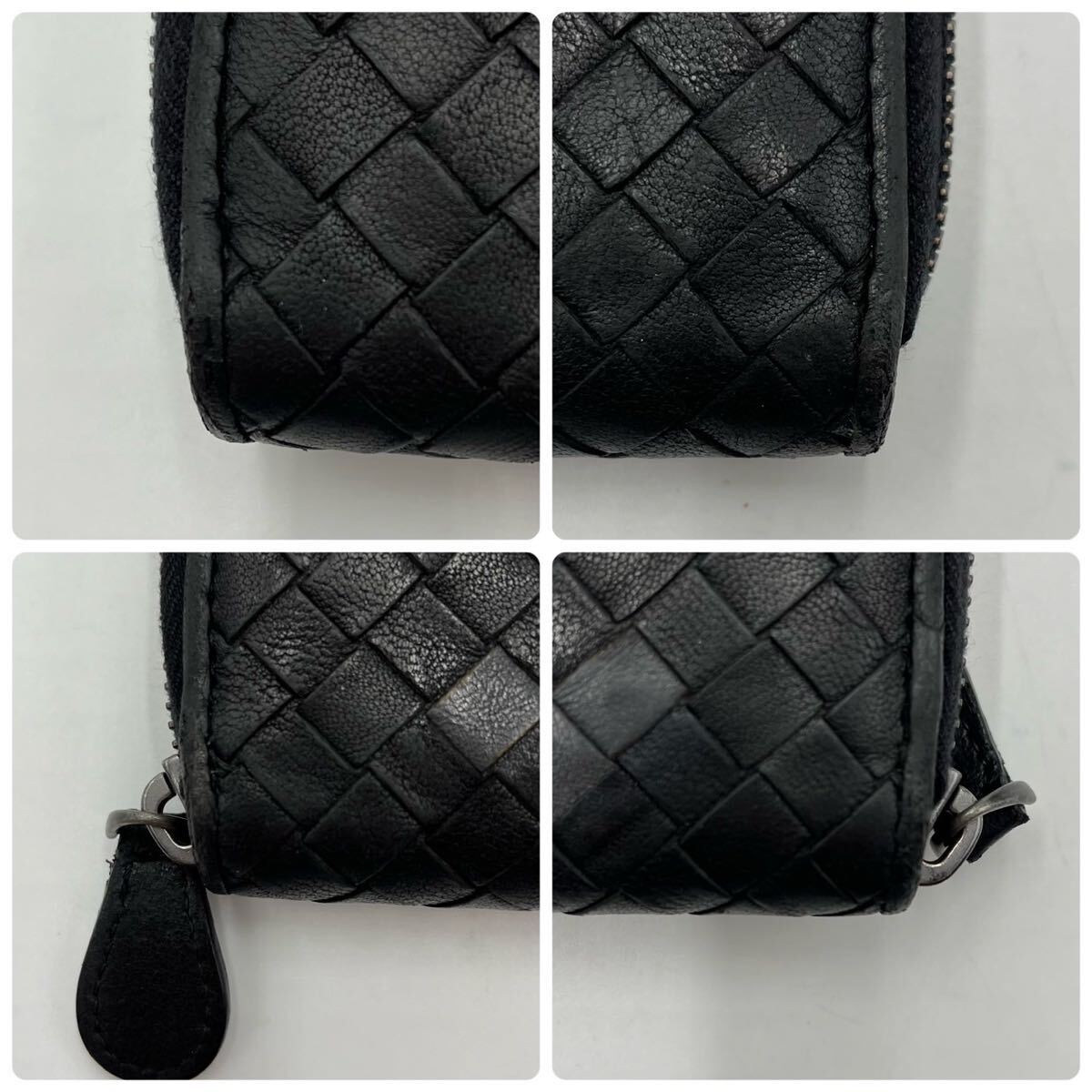 1円《入手困難》BOTTEGA VENETA ボッテガヴェネタ バイカラー 長財布 イントレチャート ラウンドウォレット レザー 本革 ブラック系 メンズの画像7