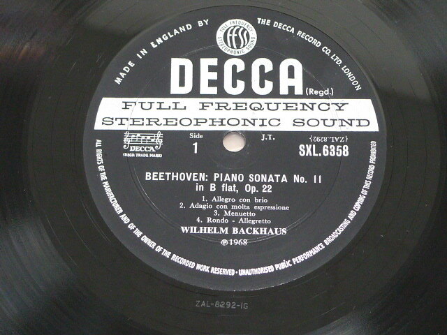 英DECCA SXL 6358 バックハウス ベートーヴェン：ピアノ・ソナタ第9番、11番、20番 の画像4