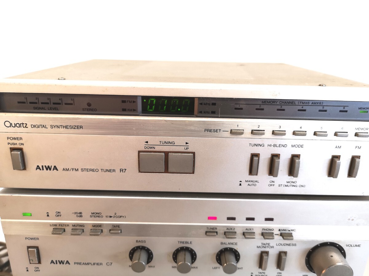 F2164/AIWA アイワ コンポセット AD-L7M/R7/C7/P7 ステレオカセットデッキ プリアンプ AM/FMチューナー オーディオ 通電確認【ジャンク】の画像5