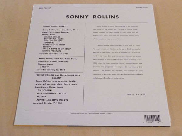 未開封 ソニー・ロリンズ Sonny Rollins With The Modern Jazz Quartet OJC限定復刻LP Mono Art Blakey Miles Davis Milt Jackson の画像2