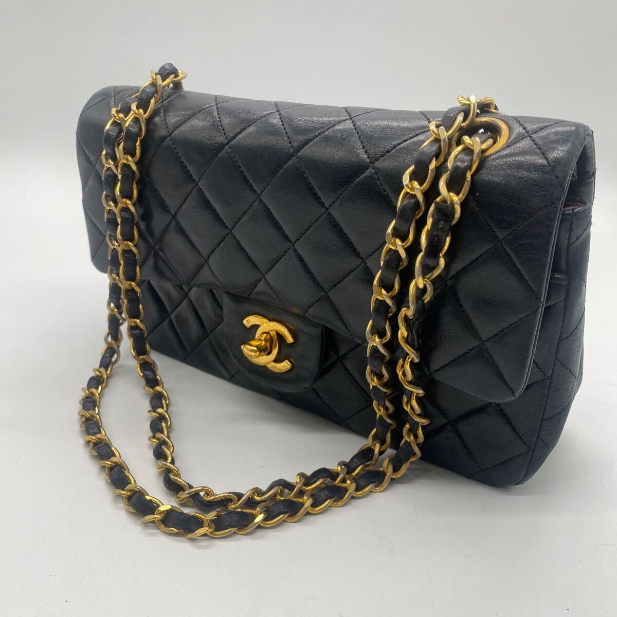 2403H49 CHANEL シャネル マトラッセ ダブルフラップ チェーンショルダーバッグ ラムスキン 現状品_画像1