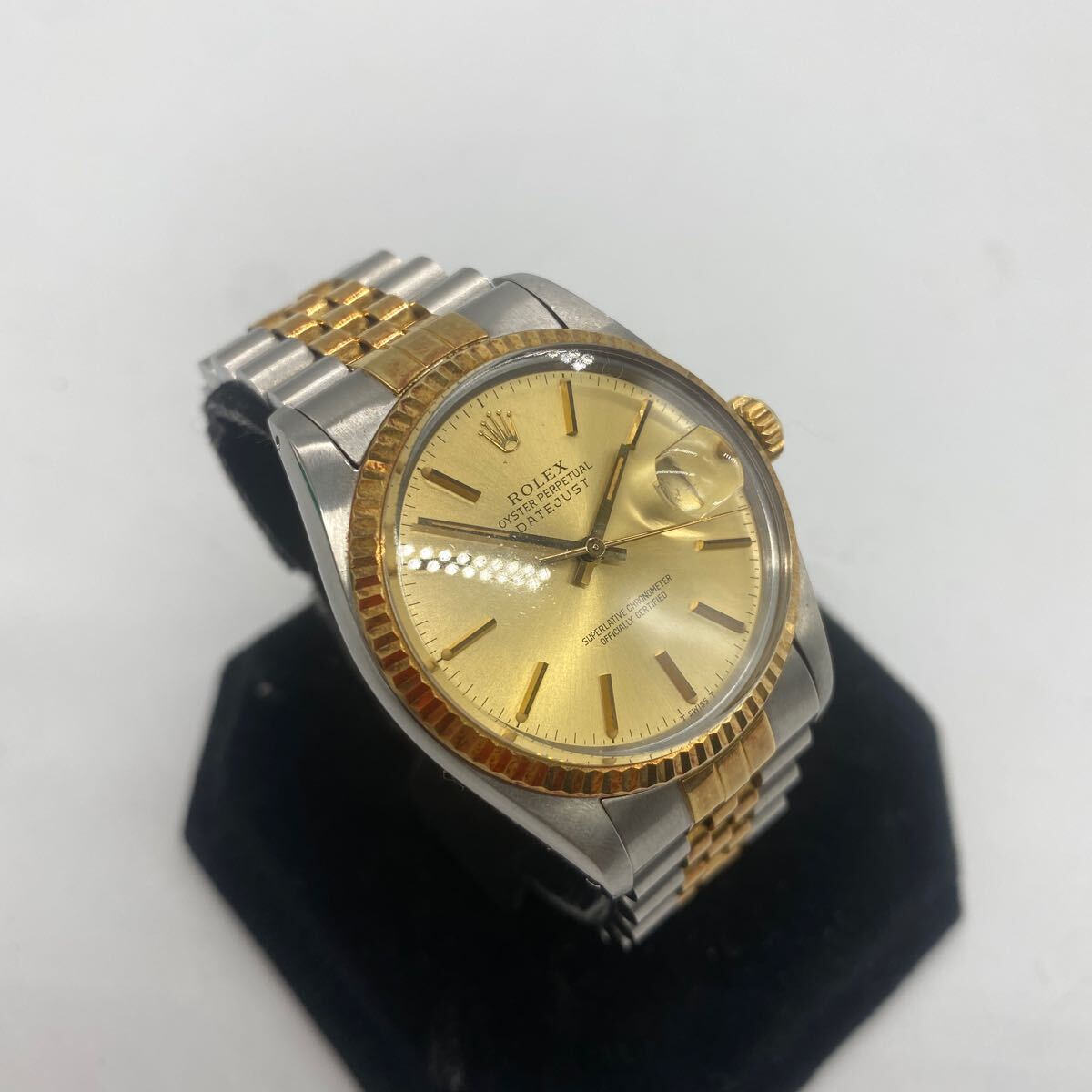 exH0001 ROLEX DATE JUST ロレックス デイトジャスト ref.16013 7桁シリアル 829.... シャンパン文字盤 コンビベルト 稼働ok 現状品の画像3