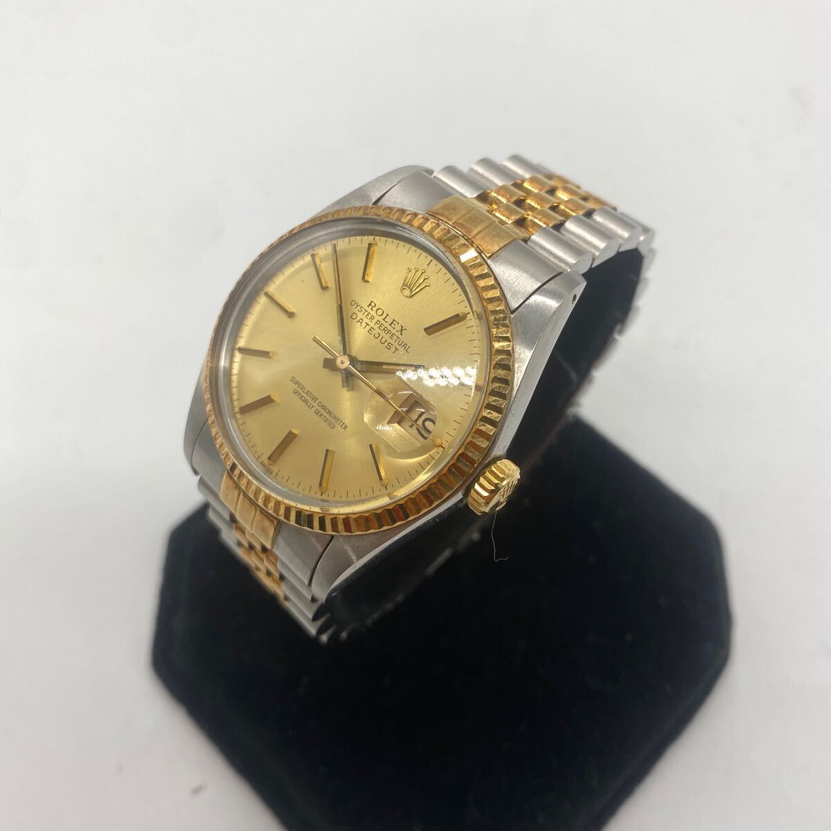 exH0001 ROLEX DATE JUST ロレックス デイトジャスト ref.16013 7桁シリアル 829.... シャンパン文字盤 コンビベルト 稼働ok 現状品の画像2