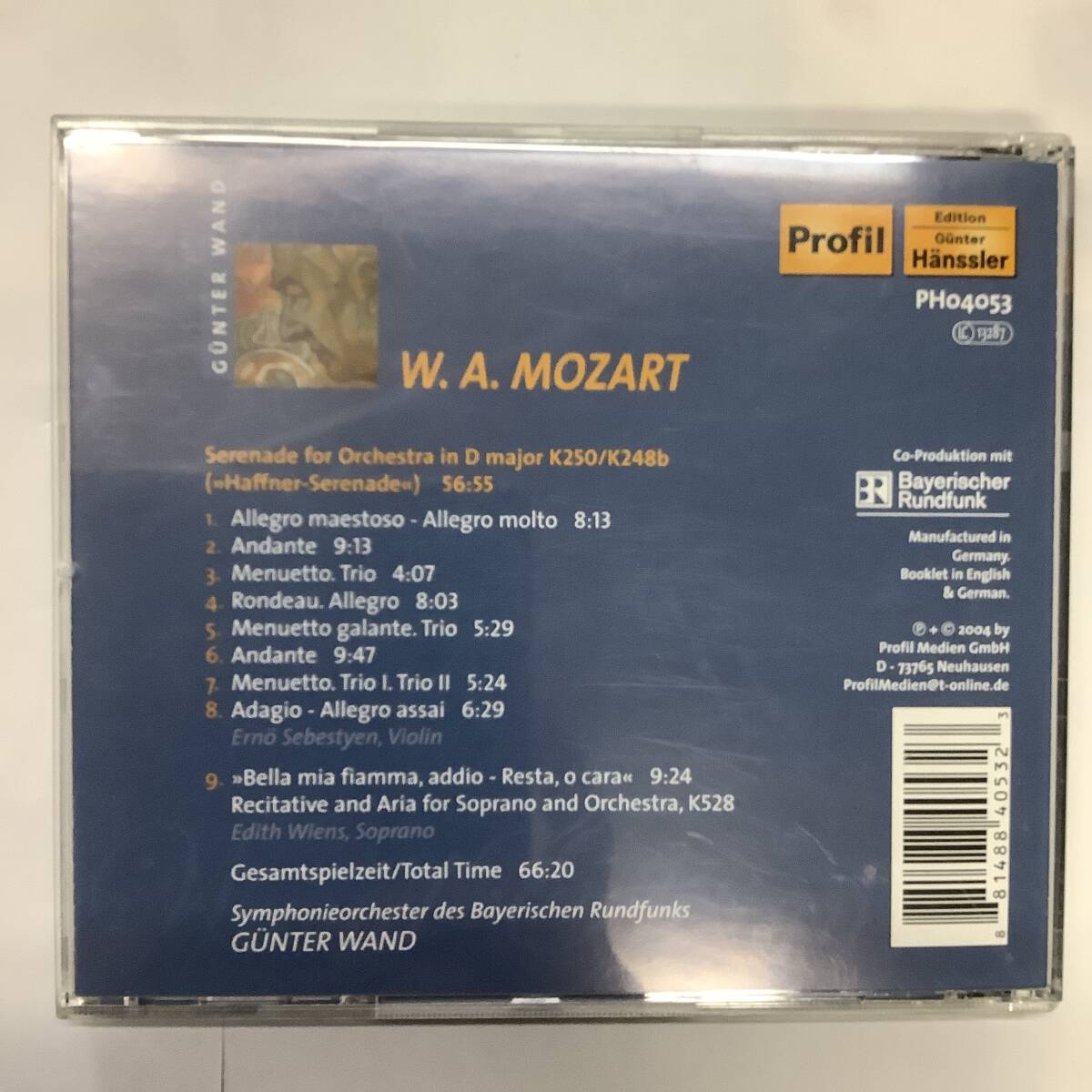 モーツァルト ハフナー セレナーデ K250 全曲 シェーナ 美しいあなたよさようなら とアリア とまれ美しき人 輸入盤CD PH04053_画像2