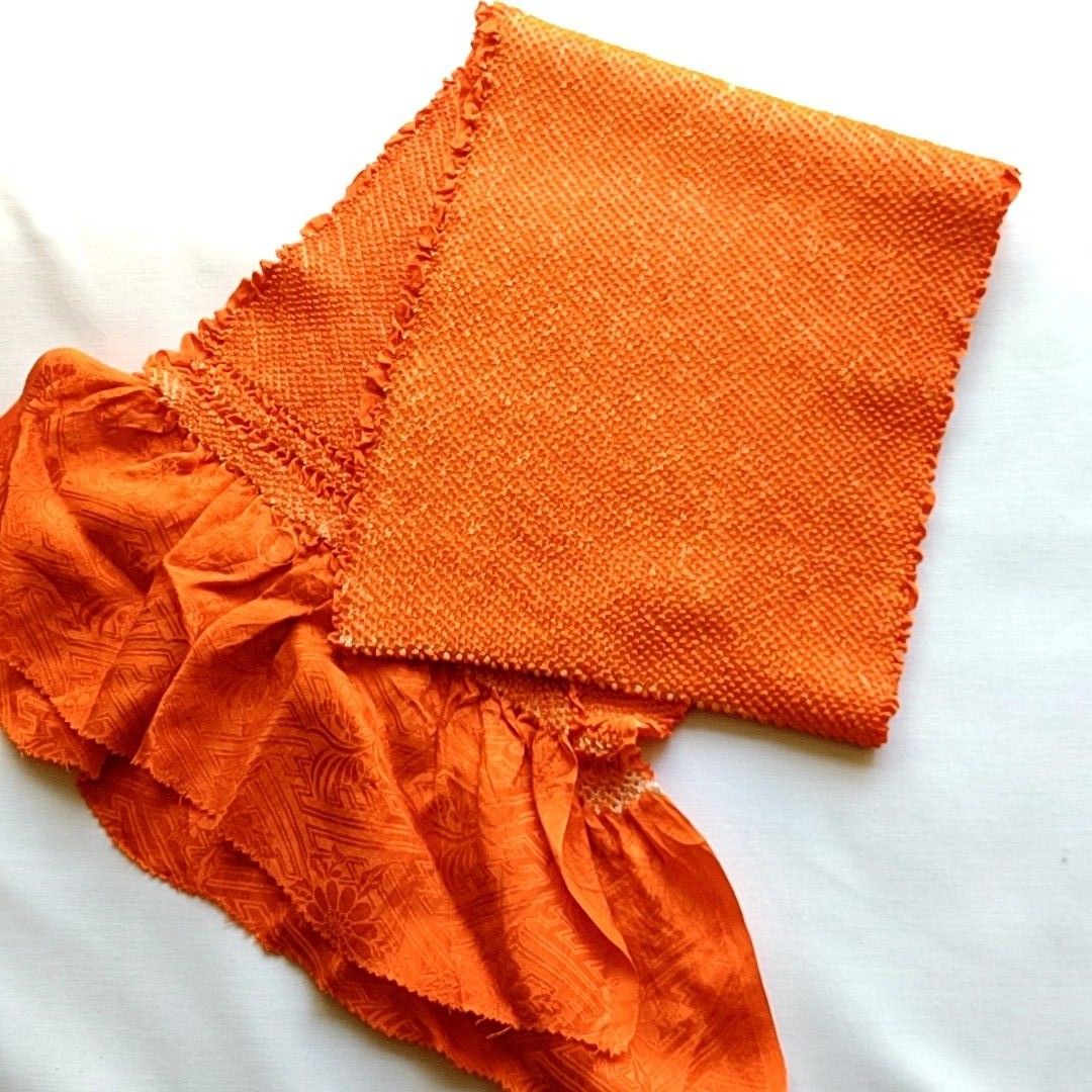 絞りの帯揚げ二点セット オレンジ 正絹