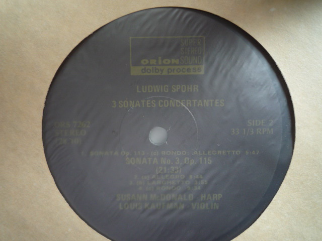 SQ86 米ORION盤LP シュポア/ハープとヴァイオリンのソナタ集 スーザン・マクドナルド/カウフマンの画像2