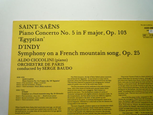 SR18 英HMV盤LP タンディ/フランスの山人の歌による交響曲他 チッコリーニ/ボド/パリOの画像2