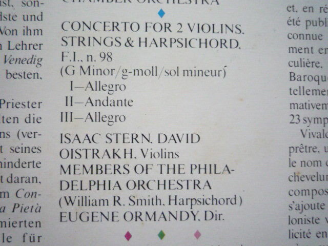 SR40 蘭CBS盤LP ヴィヴァルディ/ヴァイオリン協奏曲集 スターン、オイストラフ、パールマン、ズーカーマン_画像5