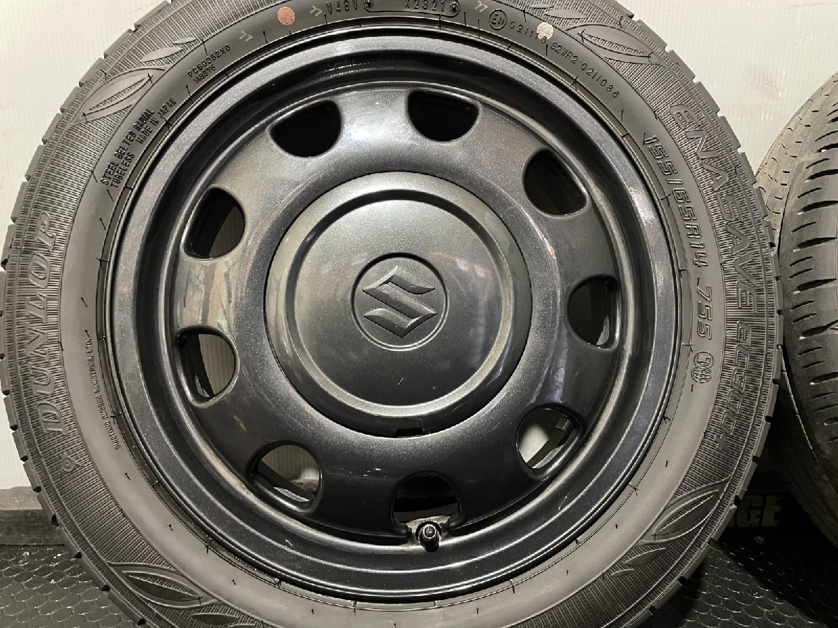 タイヤ走行短め【DUNLOP EC300+ 155/65R14】夏タイヤ【SUZUKI スペーシアギア 純正ホイール 14インチ 4.5J4HPCD100+45】21年製　(MTC526)_画像3