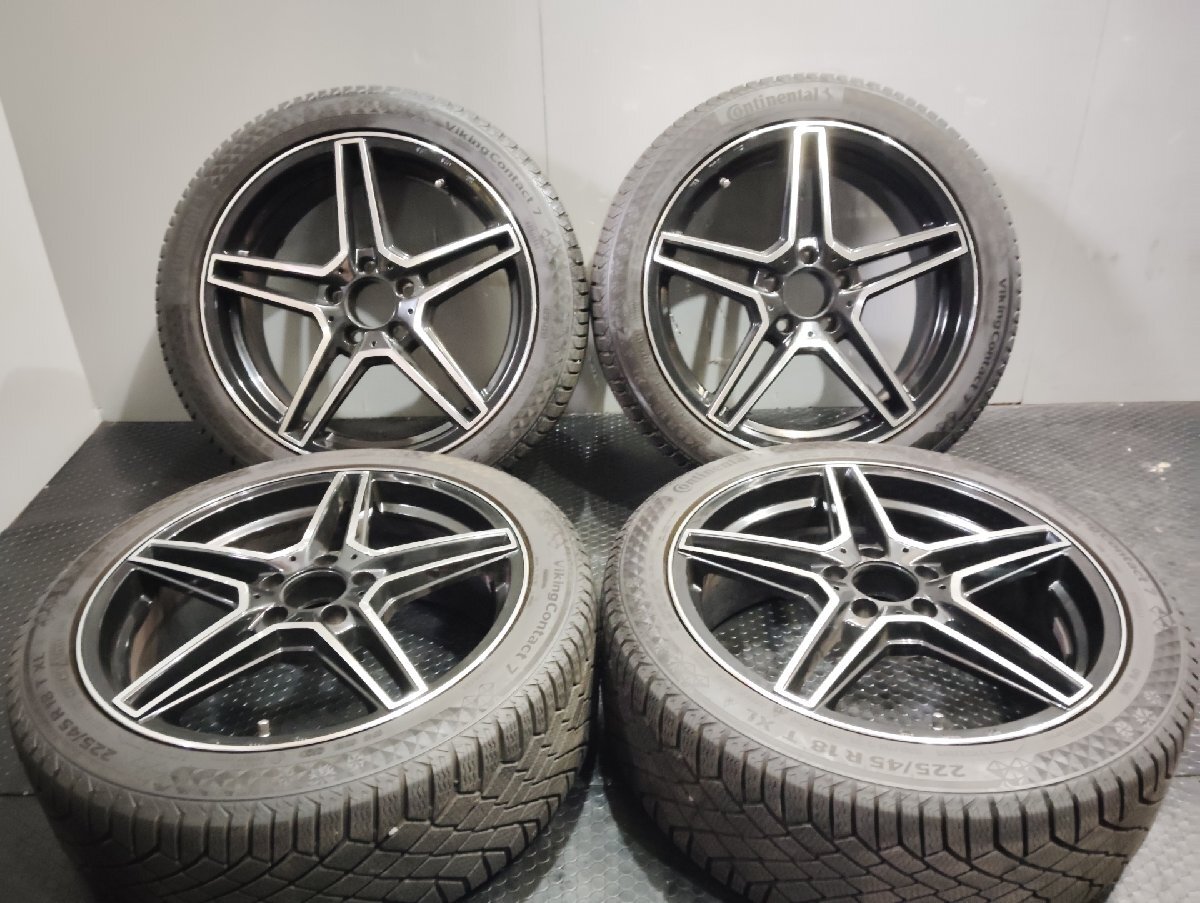 タイヤ走行短め【Continental VikingContact7 225/45R18】スタッドレス【社外ホイール 18インチ 7.5J5HPCD112+49】W177 Aクラス等 (KTL051)_画像1