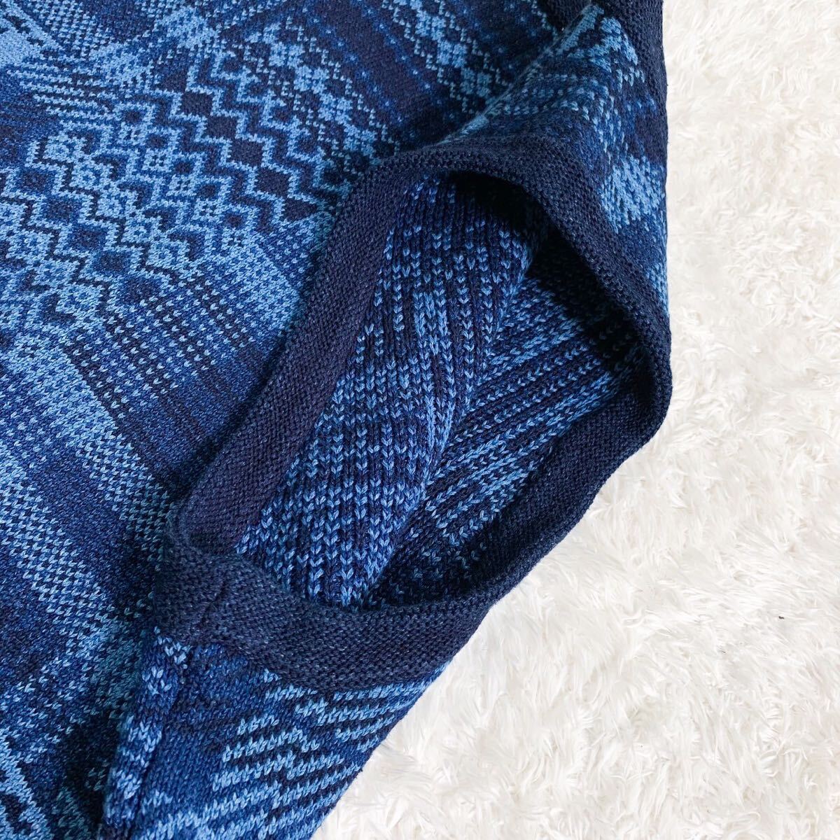  ultimate beautiful goods! BEAMS PLUS Beams plus animal Jaguar do woven knitted the best blue patchwork sweater L size 