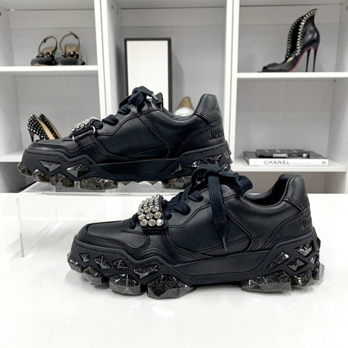 9346 未使用 ジミーチュウ DIAMOND レザー ビジュー スニーカー 9346 未使用 ジミーチュウ DIAMOND レザー ビジュー スニーカー