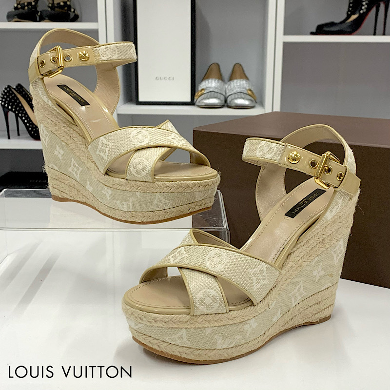 LOUIS VUITTON モノグラムウエッジソールサンダル LOUIS VUITTON モノグラムウエッジソールサンダル