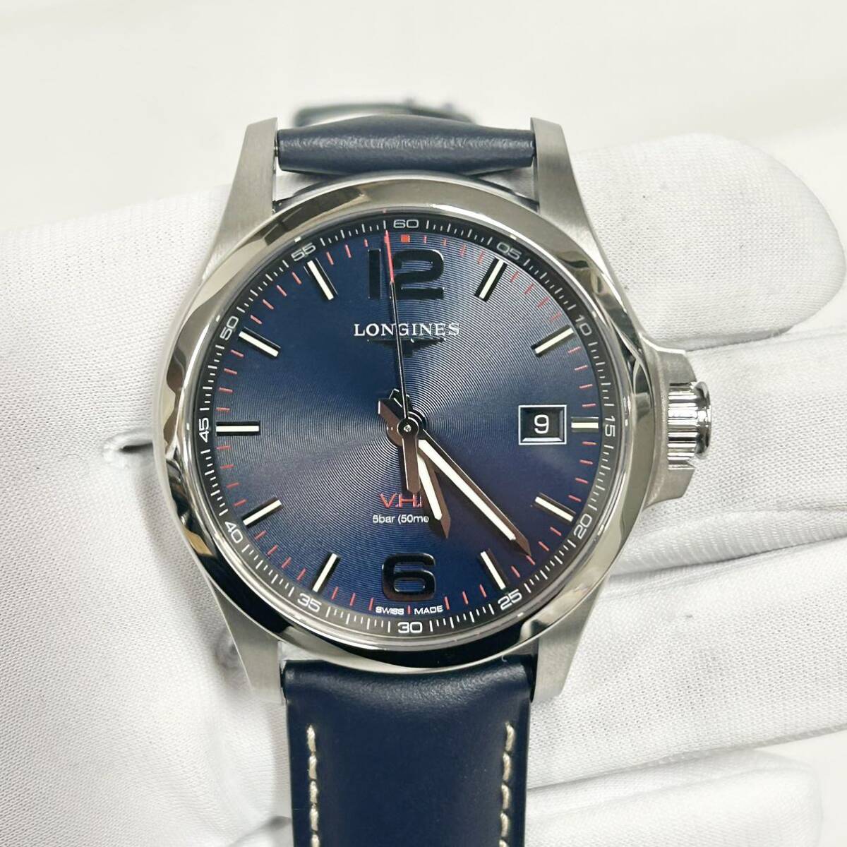 【税込?送料無料】 LONGINES ロンジン 新品！！ L3.726.4.96.7 L3.726.4 箱・保付き ネイビー文字盤 レザーベルト クォーツ V.H.P Conquest コンクエスト コンクエスト