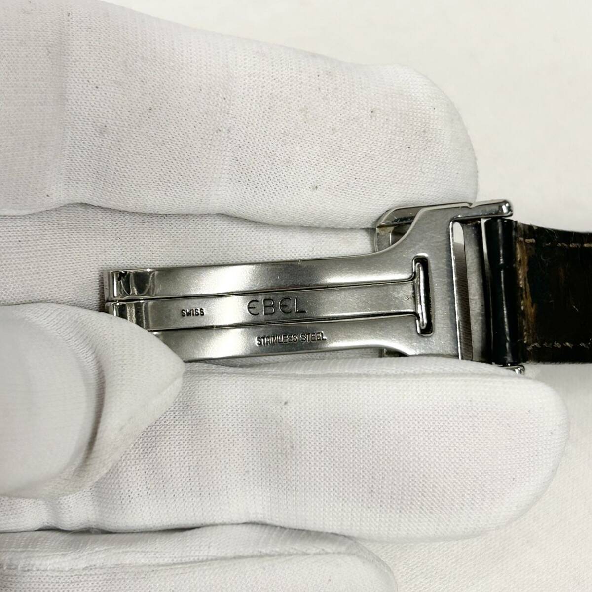 [1 jpy start!!] Ebel 9963970lisin Date automatic box * guarantee attaching self-winding watch leather belt smoseko silver face EBEL Lichine