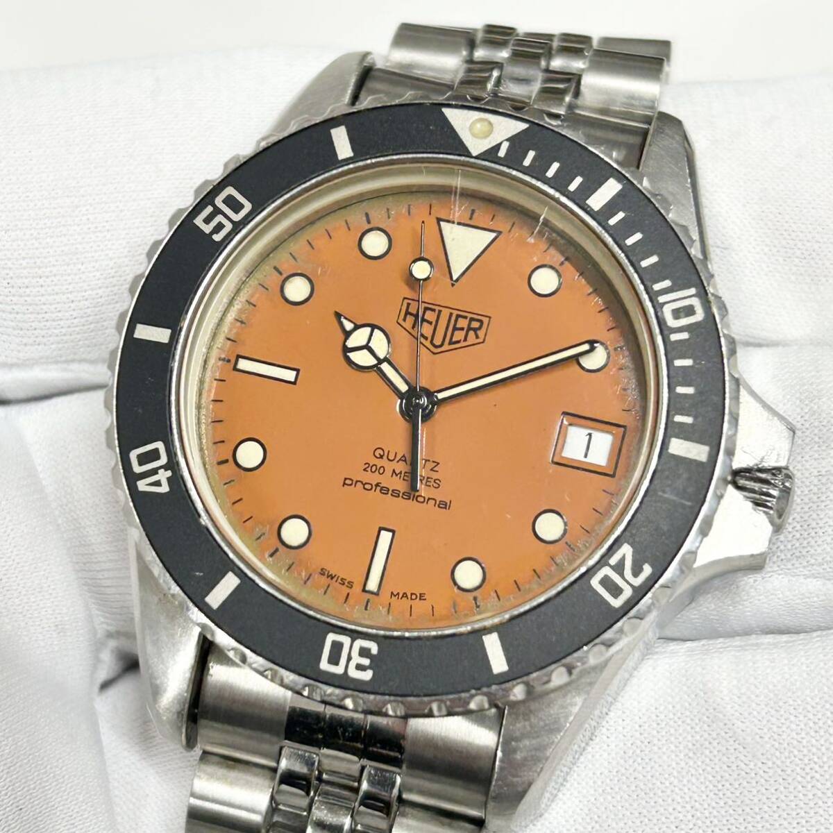 [ with translation ] Heuer 980.013 1000 series Professional 200M quartz Date orange face old Logo TAG Heuer TAG HEUER