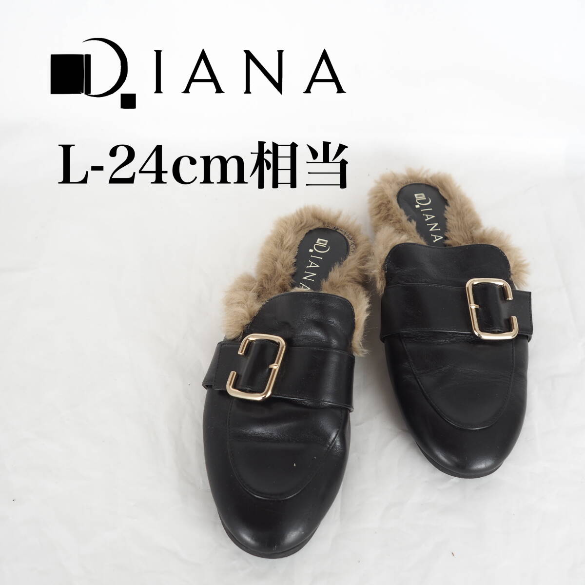 MK5954*DIANA*ダイアナ*レディースファー付きサンダル*L-24cm相当*黒_画像1