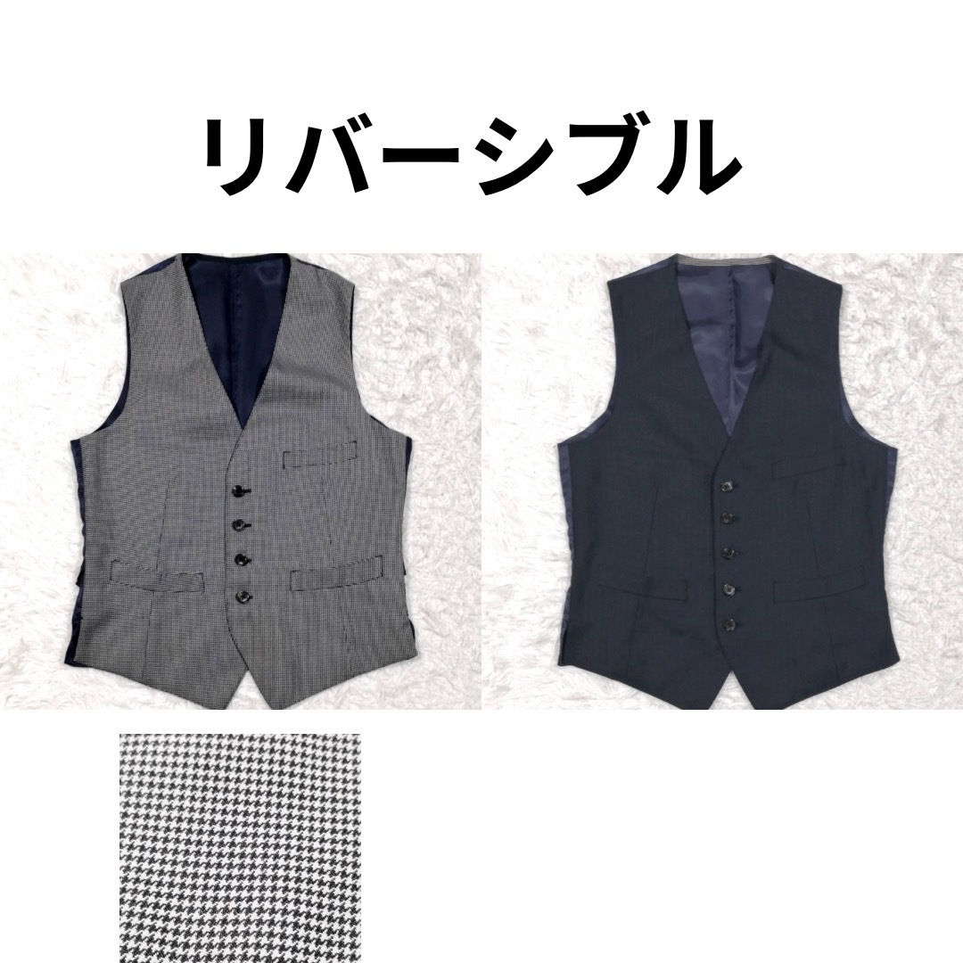 美品 L ザスーツカンパニー 3ピース スーツ 紺 ストライプ リバーシブル ベスト THE SUIT COMPANY ネイビー 3P セットアップ 上下 ビジネス_画像7