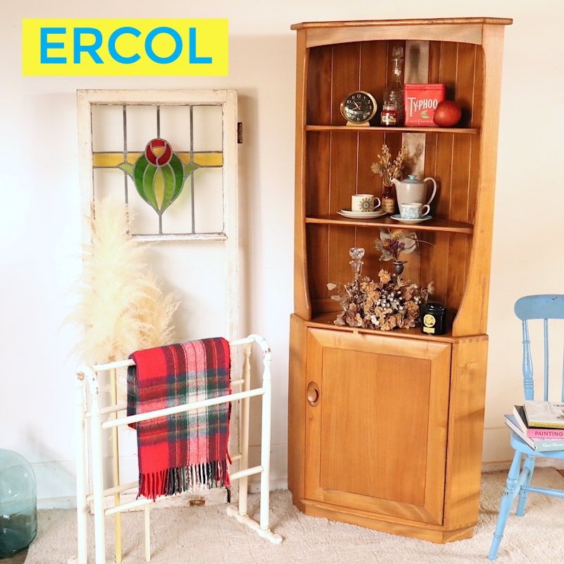 ○。1970's ERCOL アーコール コーナー キャビネット/美品/飾り棚/本棚/食器棚/ディスプレイキャビネット/アンティーク/ミッドセンチュリー_画像1