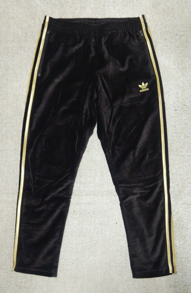 ◎ほぼ未使用◎超高級◎激シブ◎adidas originals アディダス金ロゴ別珍ベロアジャージセットアップ上下 size L ダークブラウン×ゴールドの画像5