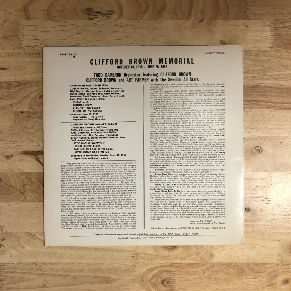 LP CLIFFORD BROWN/MEMORIAL['56年作:US盤:OJC/BCなし:TADD DAMERON(p)GIGI GRYCE(as)BENNY GOLSON(ts)PERCY HEATH(b):'53年録音の追悼作]の画像2