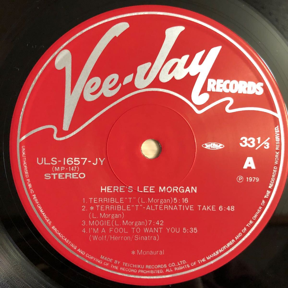 LP LEE MORGAN リー・モーガン/HERE'S LEE MORGAN[VEE JAY'60作:帯:解説:CLIFF JORDAN(ts)WYNTON KELLY(p)PAUL CHAMBERS(b)ART BLAKEY(dr)]_画像4