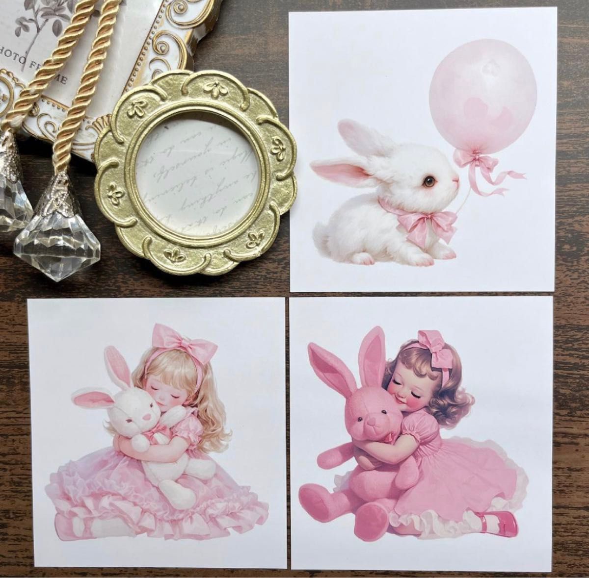【EP154】コラージュ素材 ピンクバニー 少女 メモ デザインペーパー
