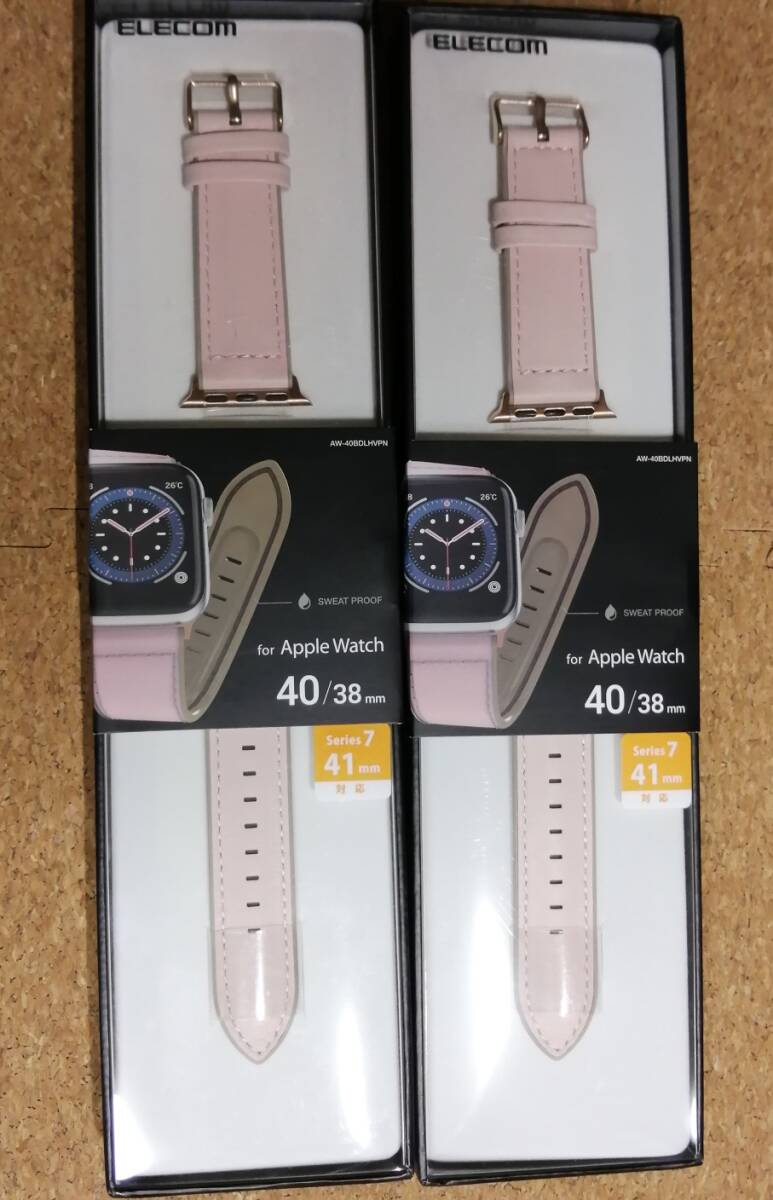 【2個】エレコム Apple Watch ハイブリッドレザーバンド 40 / 38 mm アップルウォッチ バンド ピンク　AW-40BDLHVPN 4549550207270_画像1