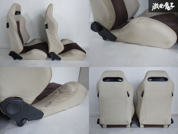 ★売り切り★ 張り替え品 RECARO レカロ SR-3 汎用 セミバケット セミバケ シート 底止め 左右セット 2脚 アイボリー×ブラウン 即納 棚N-2の画像8