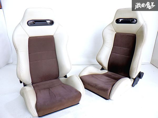 ★売り切り★ 張り替え品 RECARO レカロ SR-3 汎用 セミバケット セミバケ シート 底止め 左右セット 2脚 アイボリー×ブラウン 即納 棚N-2の画像1