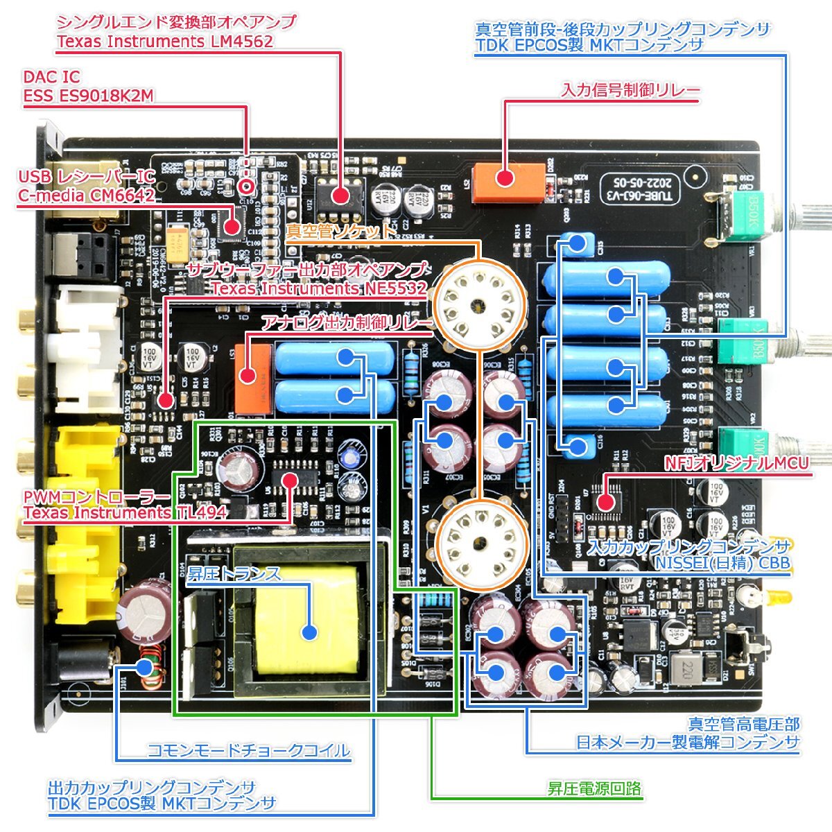FX-AUDIO- TUBE-D06J[ブラック]ハイレゾ対応DAC搭載 真空管プリアンプ 2.1ch出力 サブウーハー出力端子 トーンコントロール機能 USB 光_画像3