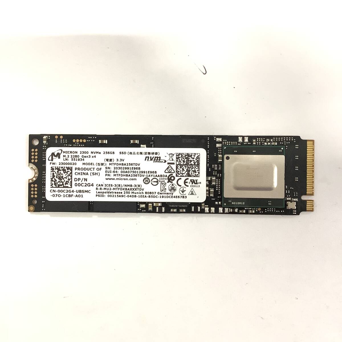 S60424150 Micron 256GB NVMe SSD 1点【中古動作品】_画像1