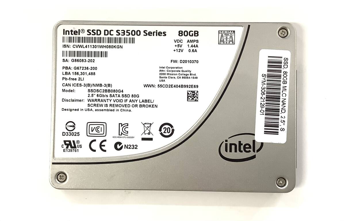 S6042239 Intel SATA 80GB 2.5インチ SSD 1点 【中古動作品】の画像1