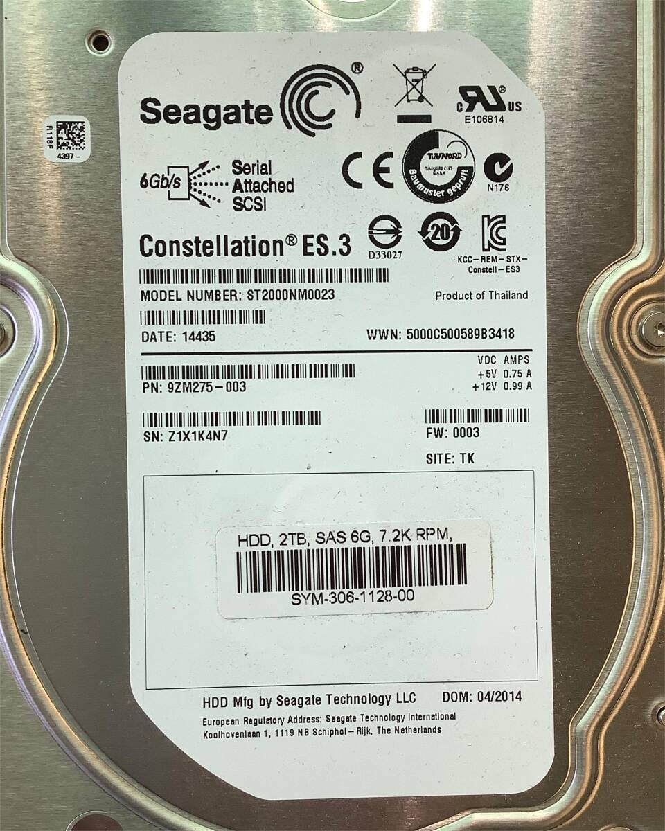 S6042560 Seagate 2TB SAS 7.2K 3.5 -inch HDD 2 point [ used operation goods ]