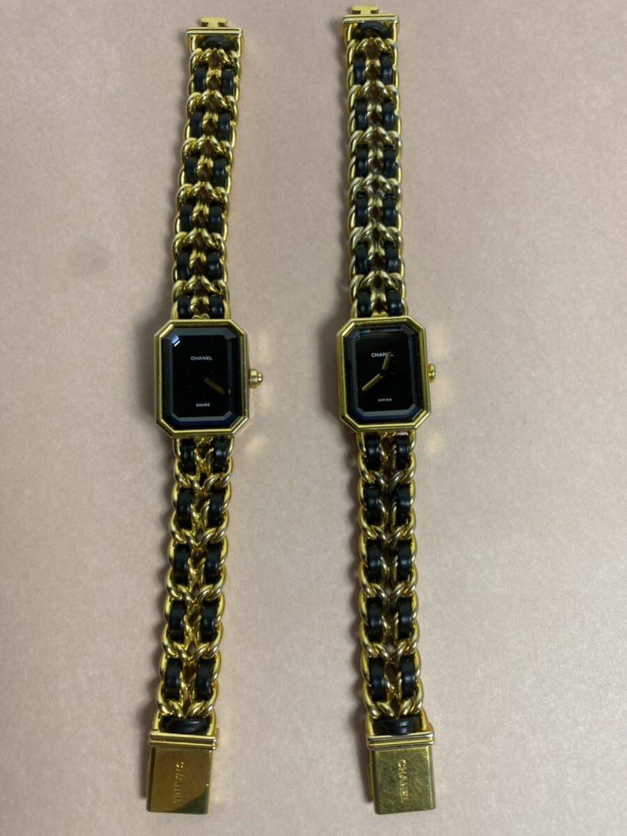 １円スタートCHANEL プルミエール 腕時計 ２つセット まとめ ゴールド 稼働品 ブラック レザー エルサイズ ×2の画像8