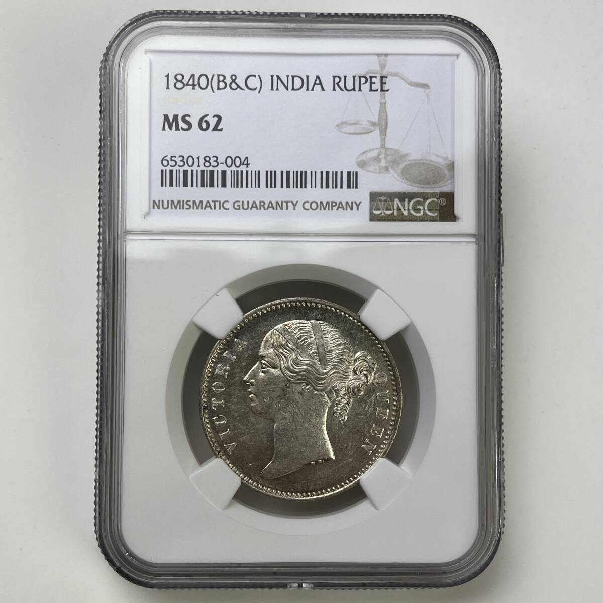 ◆1円〜 MS62 1840(B＆C) 英領インド 1ルピー 銀貨 NGC ヴィクトリア女王 ワイオン アンティークコイン 貨幣 硬貨 金貨 世界 (管理C67)の画像3